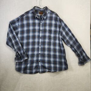 St Johns Bay Men's Blue Black White Plaid Long Sleeve Button Up Shirt XXL